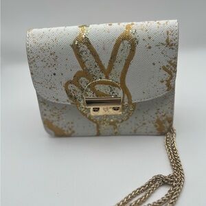 Gold and White Peace Sign Anca Hand Painted